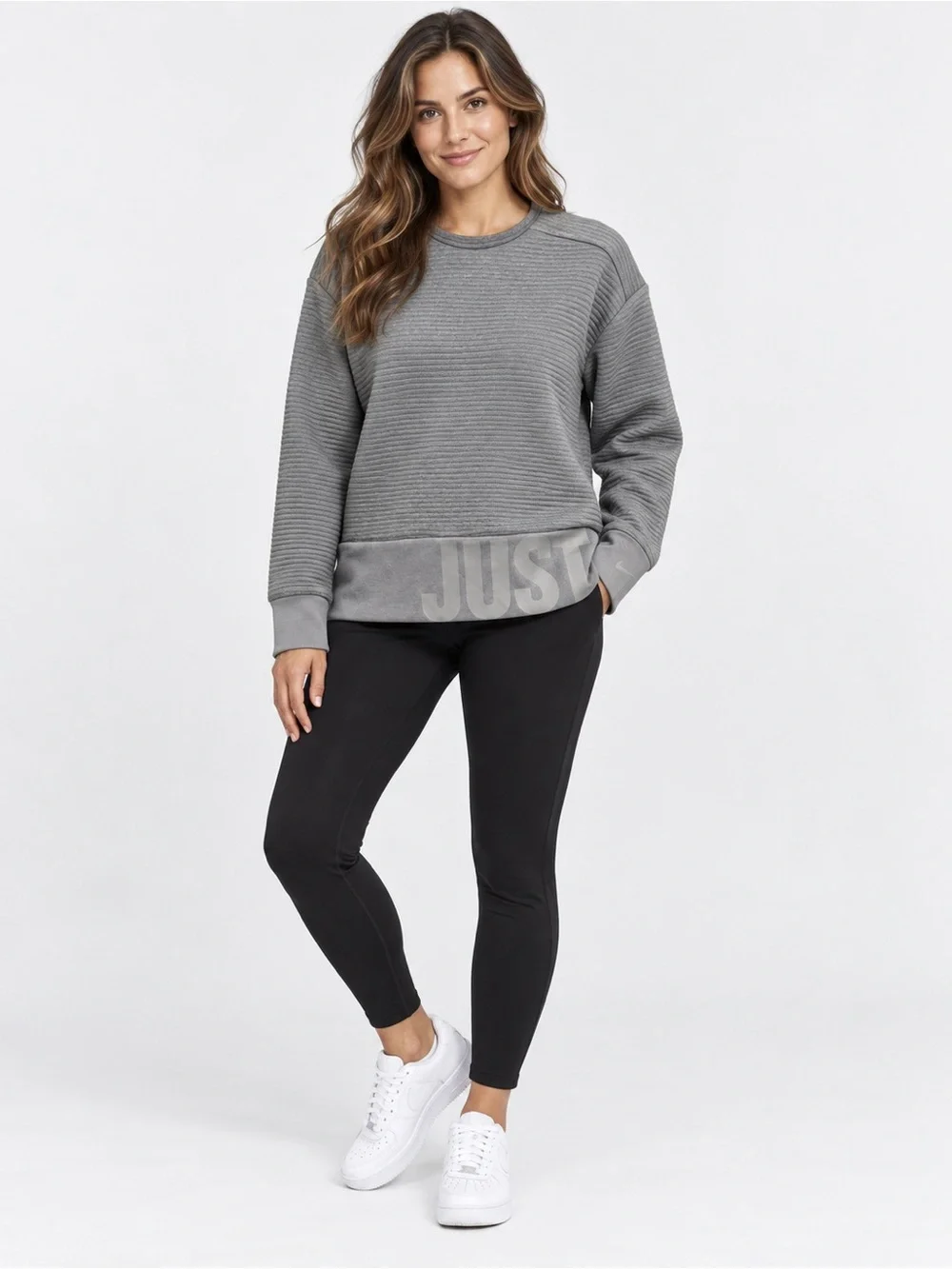 Nike | Dri-FIT Textured Just Do It Gray Sweatshirt Women’s - Size Large
